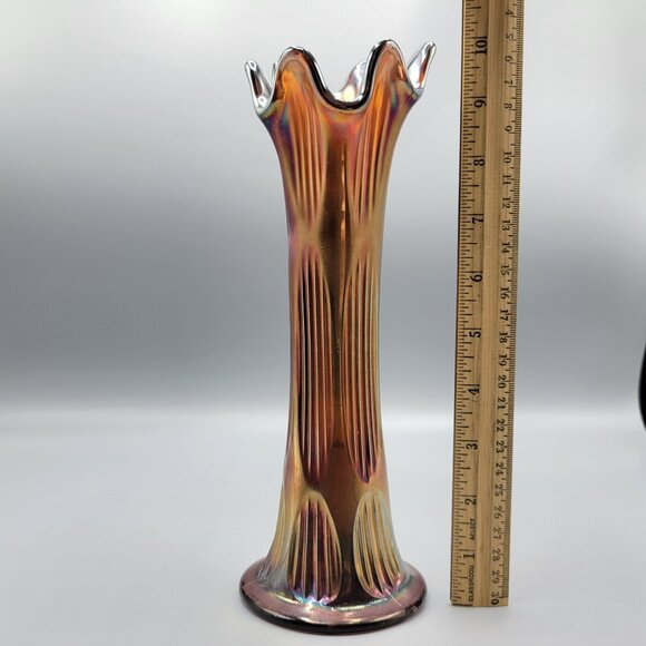 Vtg Fenton Carnival Glass Vase Iridescent Diamond Rib Pattern Art Deco 10.25" - Picture 11 of 11